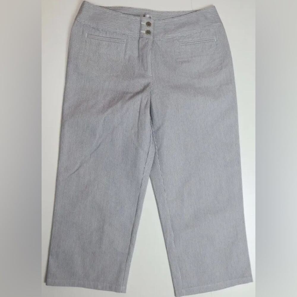 Chico’s Striped Capri Pants Women’s Size 14 Front Pockets Nautical Sailor Vacay